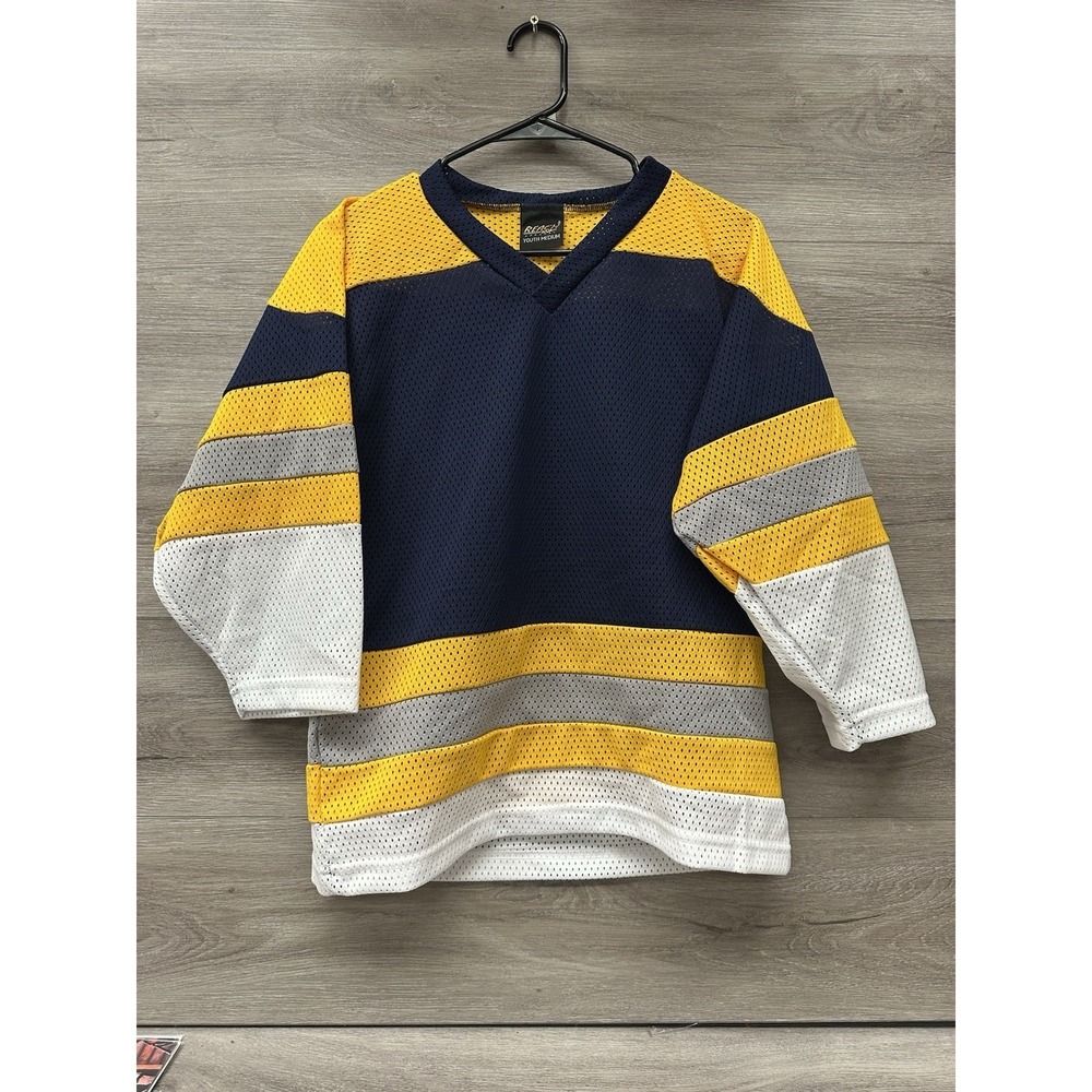 Vintage 90s Reach Deadstock Sports Blank Practice Hockey Jersey Blue Yellow